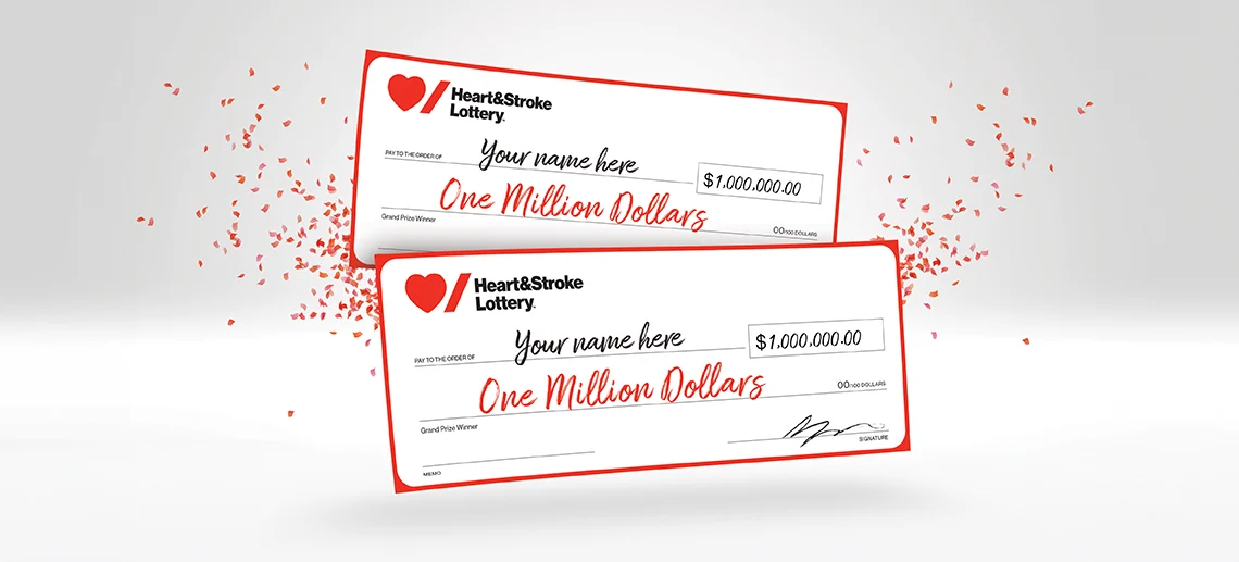 two $1 million cheques in front of some red confetti